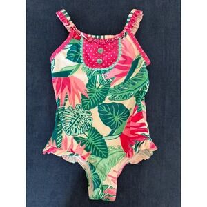 Matilda Jane Girls Tropical Floral Ruffle One Piece Swimsuit Size 4